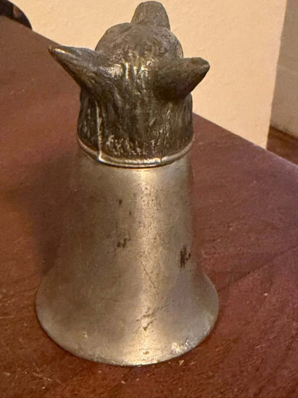 Vintage Pewter Wolf Fox Coyote Head Stirrup Cup